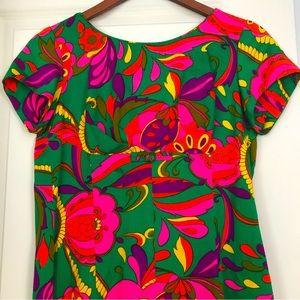 Vintage 60s Sun Fashions of Hawaii Watteau Train Waterfall Tiki Luau Maxi Dress